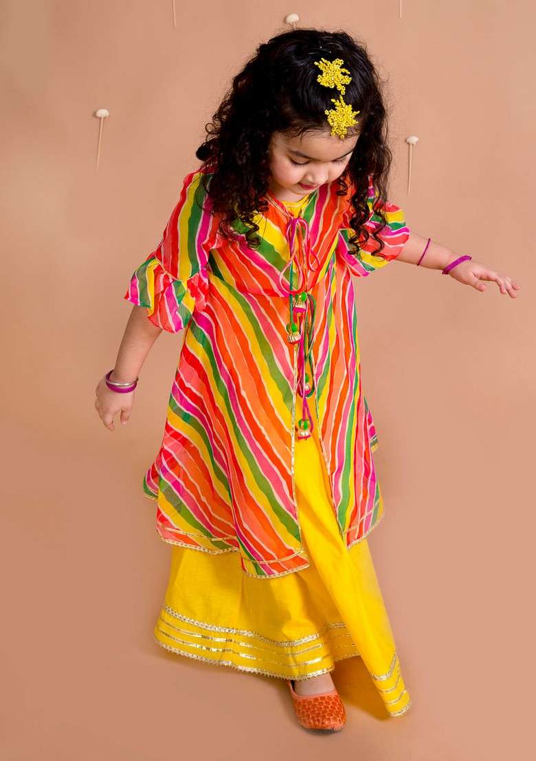 Yellow Printed Cotton Top With Pants (Set Of 2) - Indya