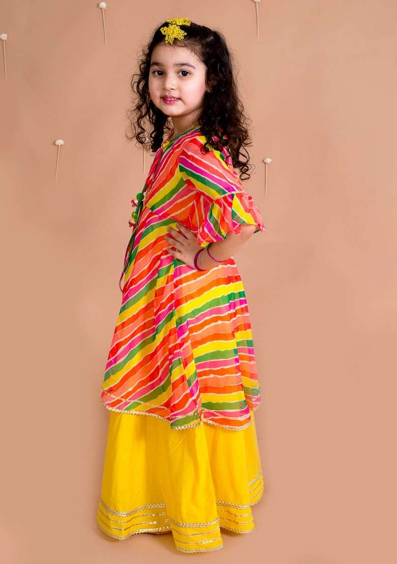 Yellow Printed Cotton Top With Pants (Set Of 2) - Indya