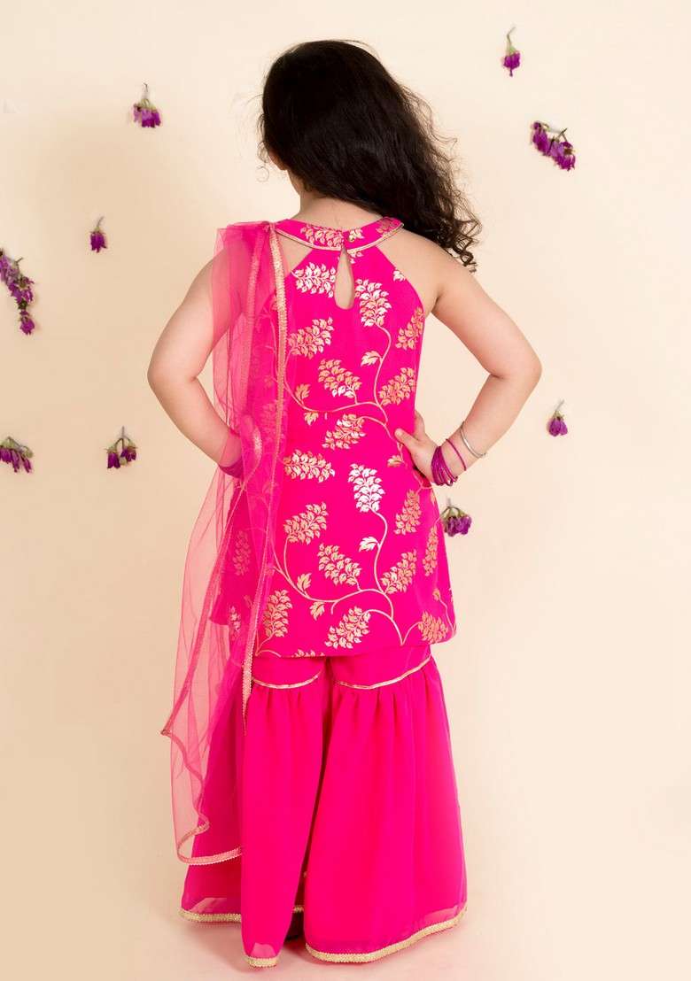 Red Printed Polyester Sharara Set - Indya