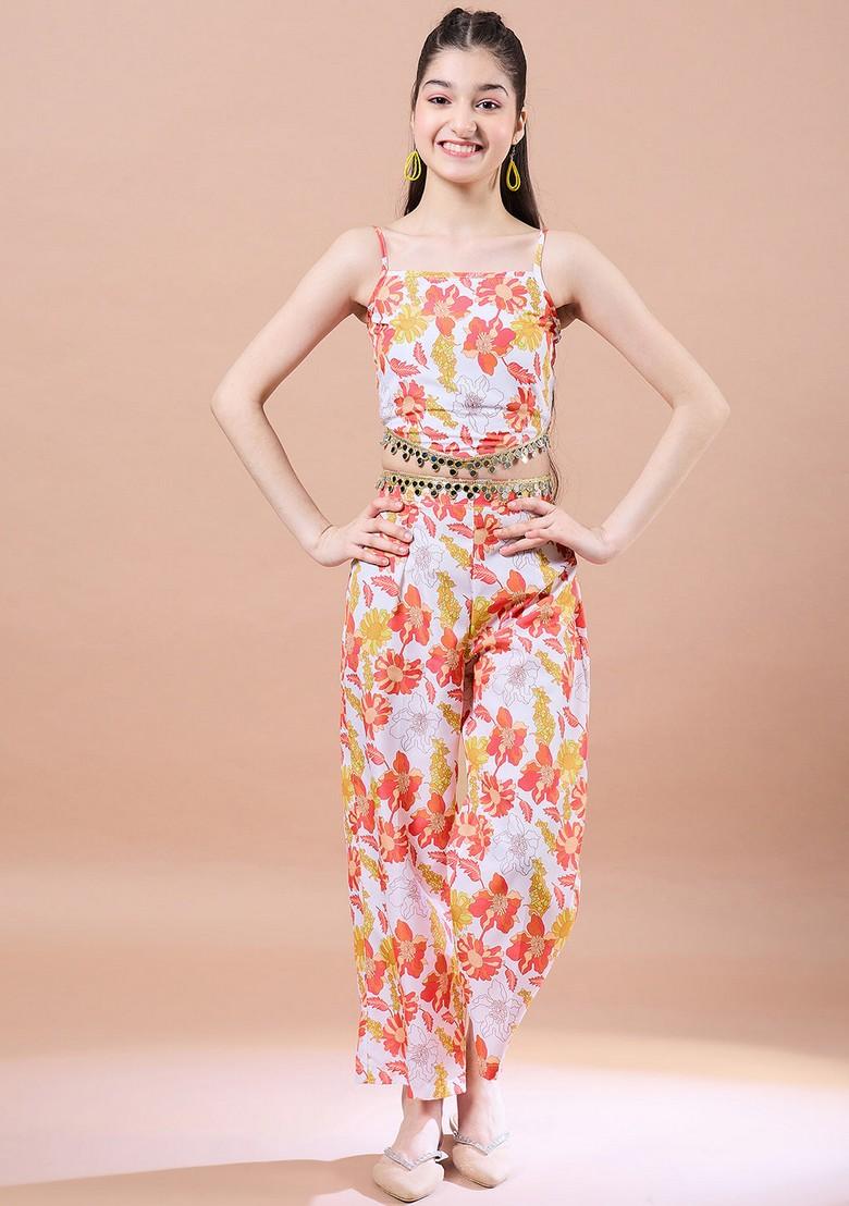 Multicolour Printed Polyester Top With Pants (Set Of 2) - Indya