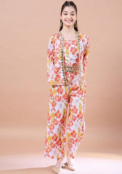Multicolour Printed Polyester Top With Pants (Set Of 2)