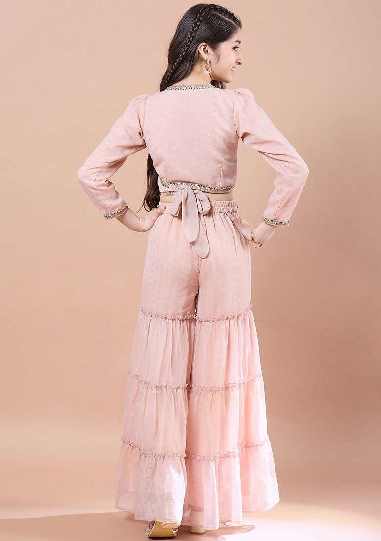 Peach Georgette Top With Pants (Set Of 2) - Indya