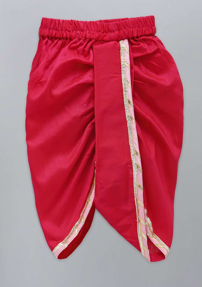Offwhite Embroidered Cotton Silk Dhoti Set For Girls - Indya