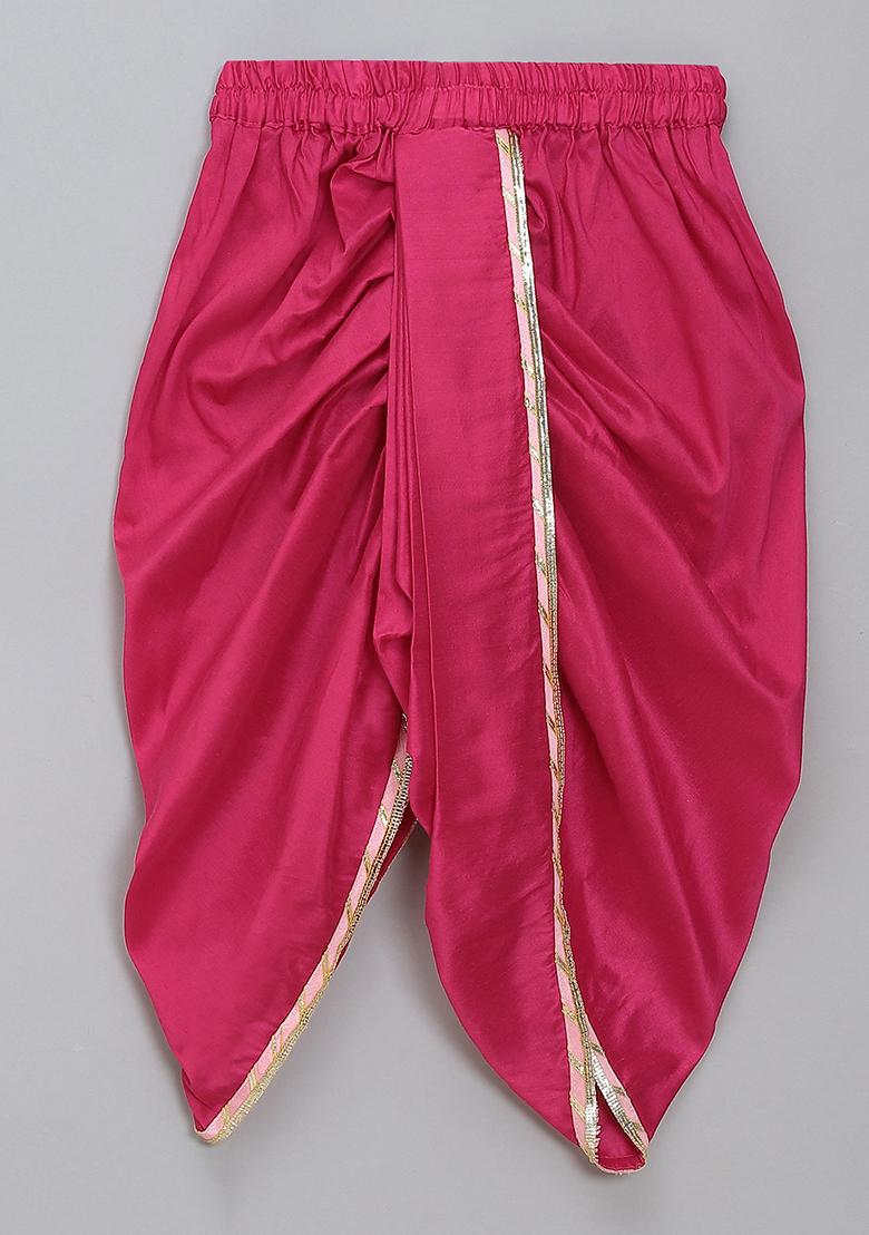 Yellow Embroidered Cotton Silk Dhoti Set For Girls