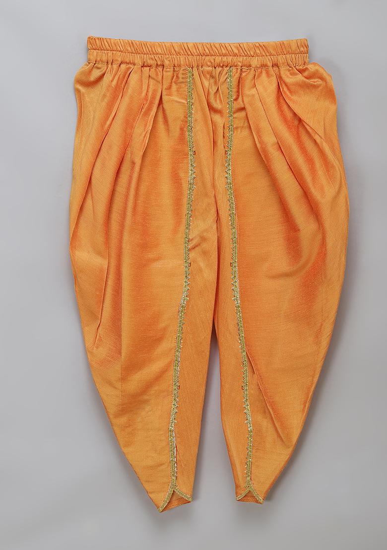 Peach Embroidered Cotton Silk Dhoti Set For Girls