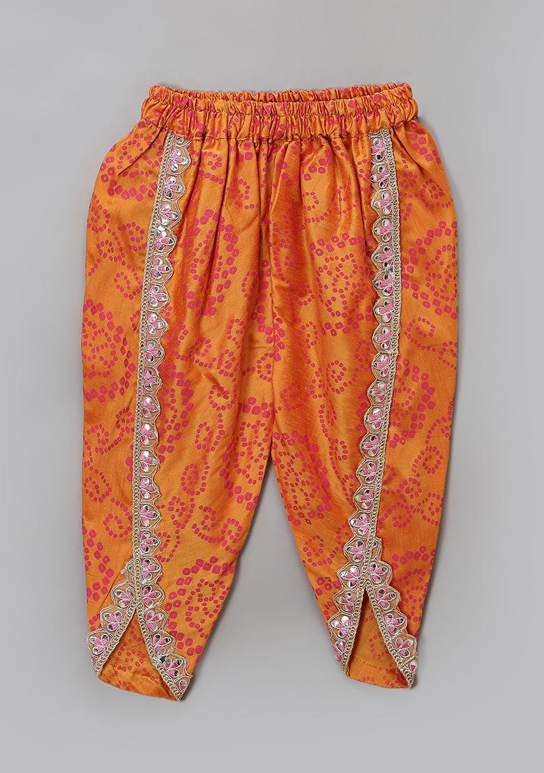 Pink Embroidered Cotton Silk Dhoti Set For Girls