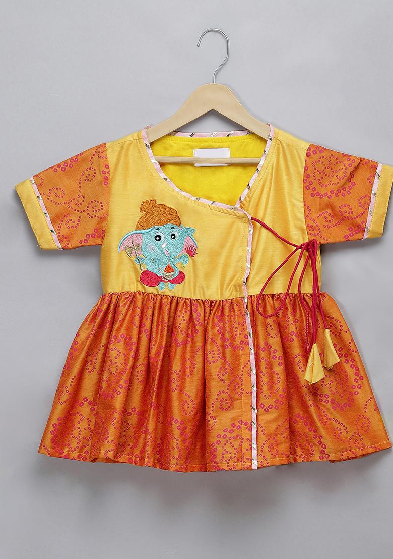 Pink Embroidered Cotton Silk Dhoti Set For Girls