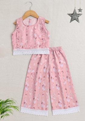 Pink Printed Polyester Co Ord Set For Girls