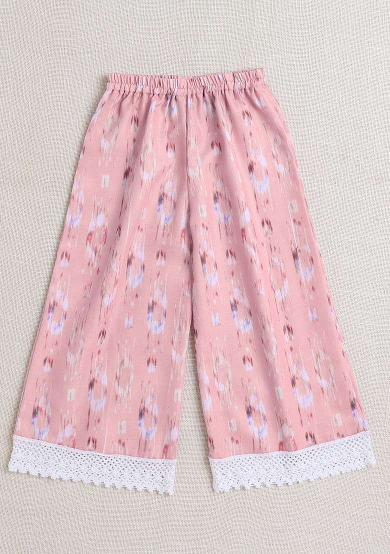 Pink Printed Polyester Co Ord Set For Girls - Indya