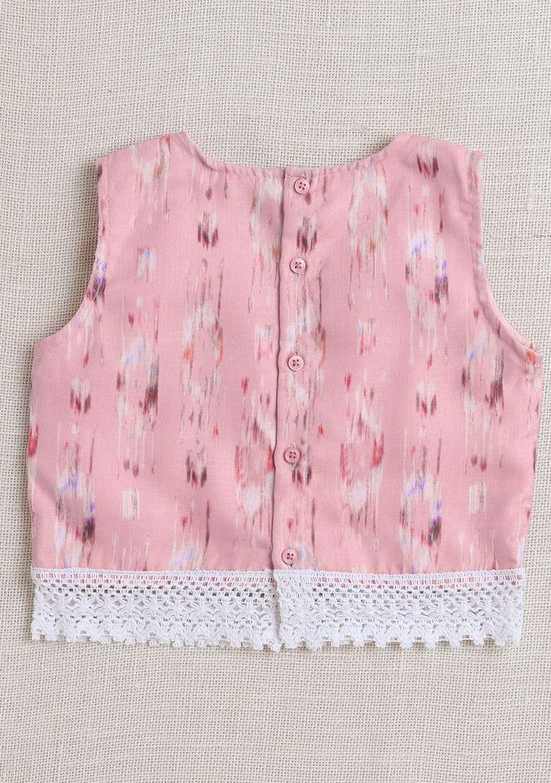 Pink Printed Polyester Co Ord Set For Girls - Indya