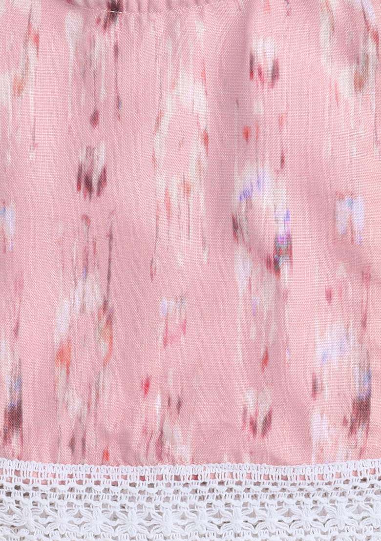 Pink Printed Polyester Co Ord Set For Girls - Indya