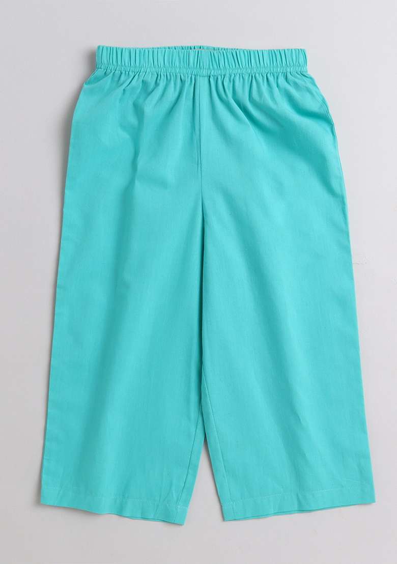 Green Solid Cotton Co Ord Set For Girls - Indya