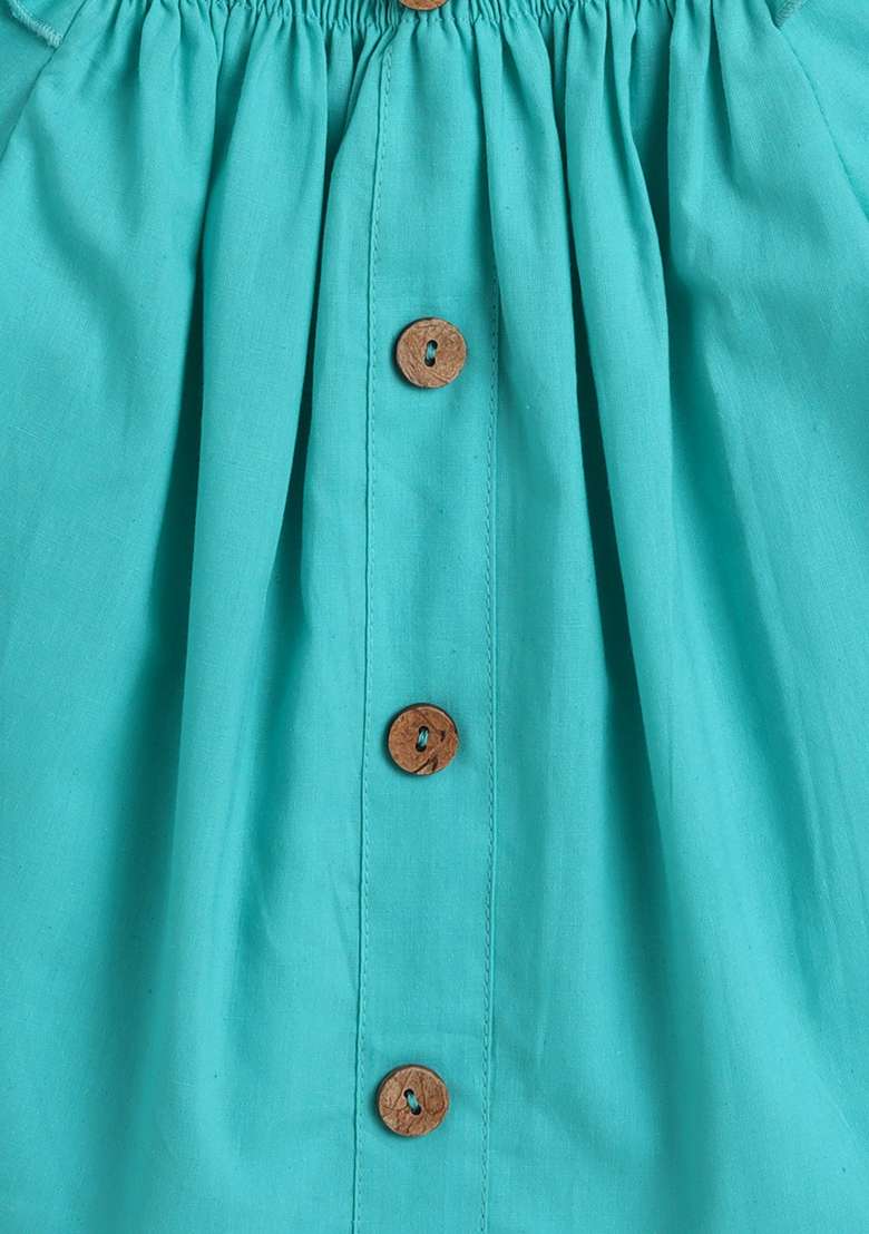 Green Solid Cotton Co Ord Set For Girls - Indya