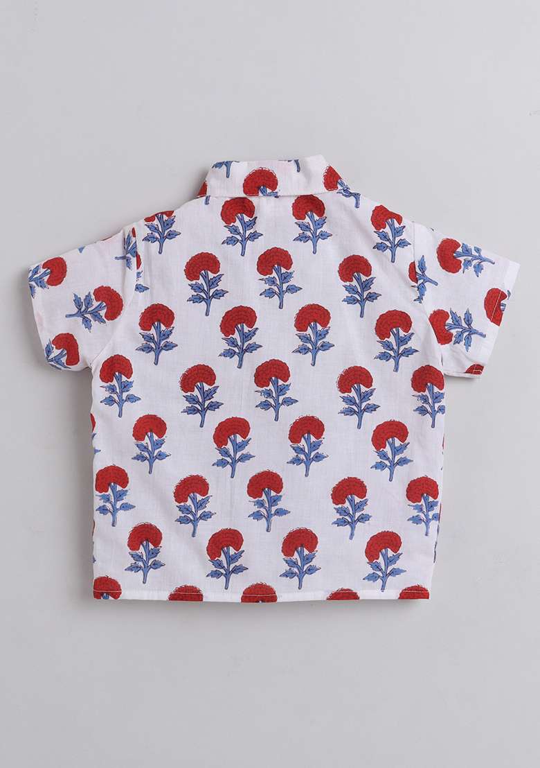 Red Printed Cotton Co Ord Set For Girls - Indya