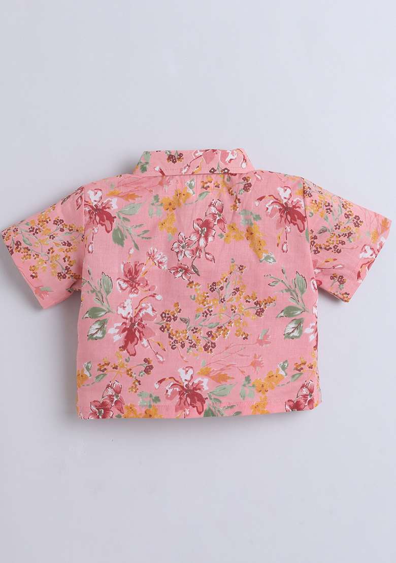Peach Printed Cotton Co Ord Set For Girls - Indya