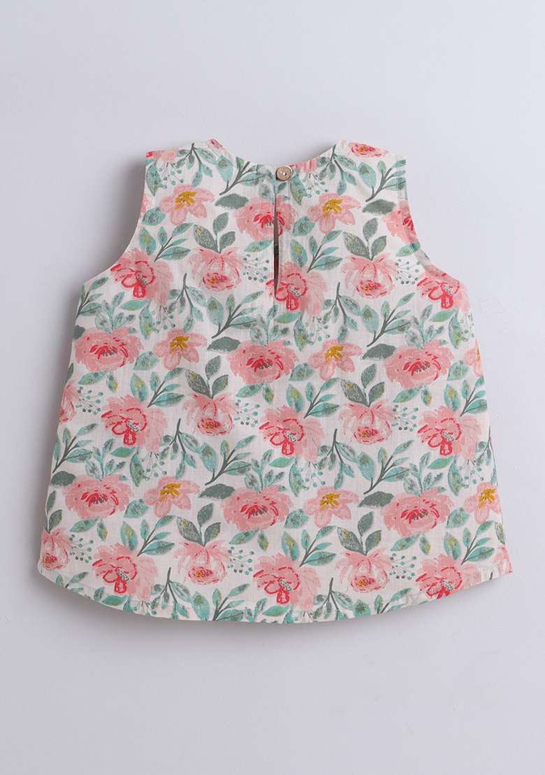 Peach Printed Cotton Co Ord Set For Girls - Indya