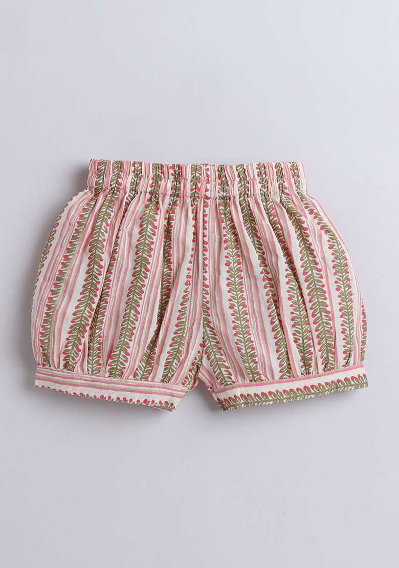 Peach Printed Cotton Co Ord Set For Girls - Indya