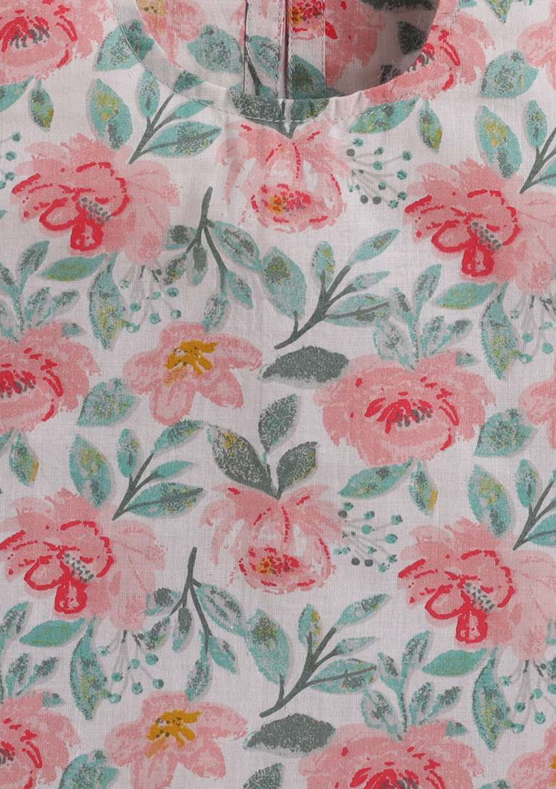 Peach Printed Cotton Co Ord Set For Girls - Indya