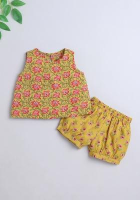 Red Printed Rayon Co Ord Set For Girls