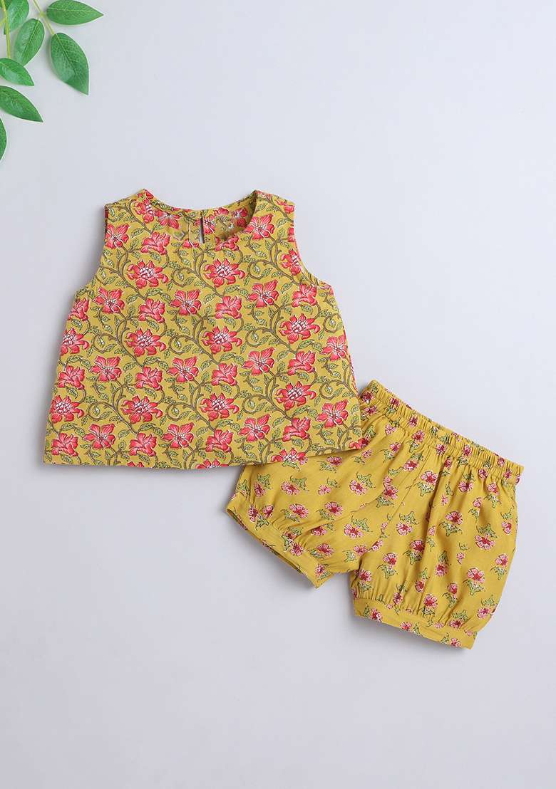 Red Printed Rayon Co Ord Set For Girls - Indya