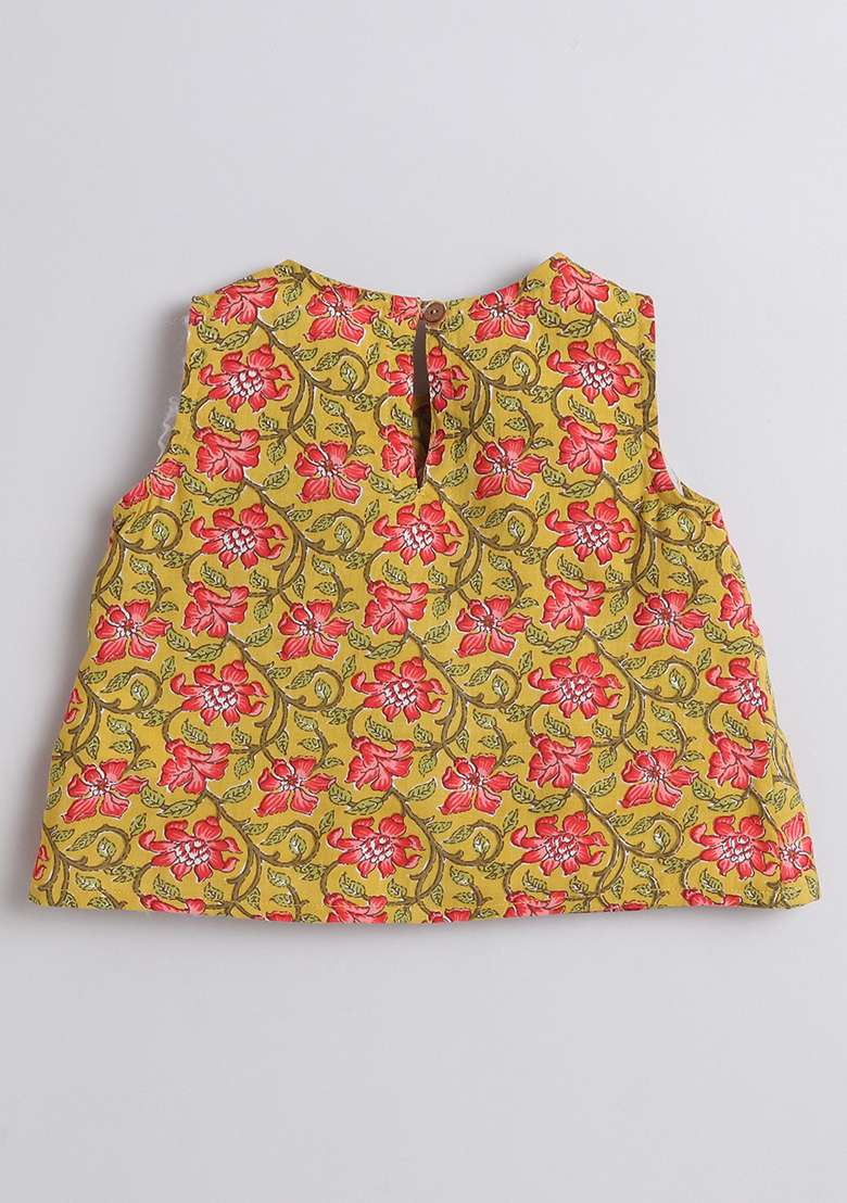 Red Printed Rayon Co Ord Set For Girls - Indya
