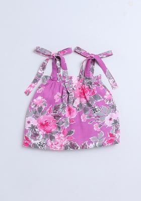 Purple Printed Cotton Co Ord Set For Girls