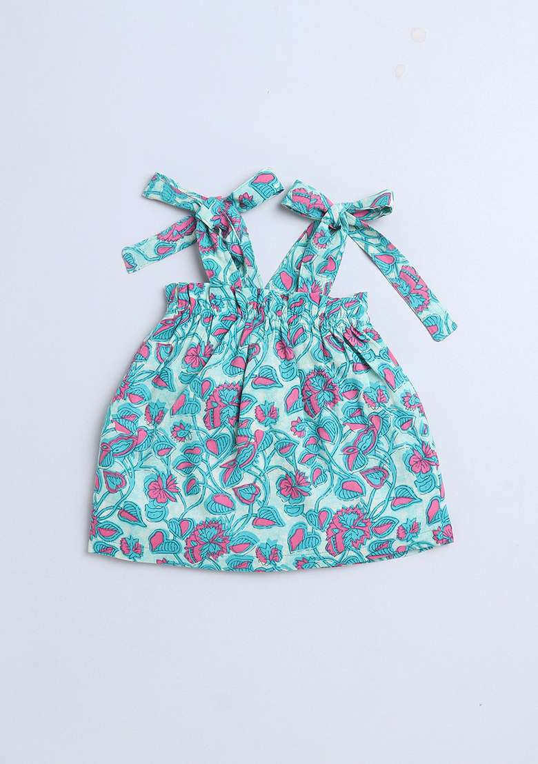 Green Printed Cotton Co Ord Set For Girls - Indya