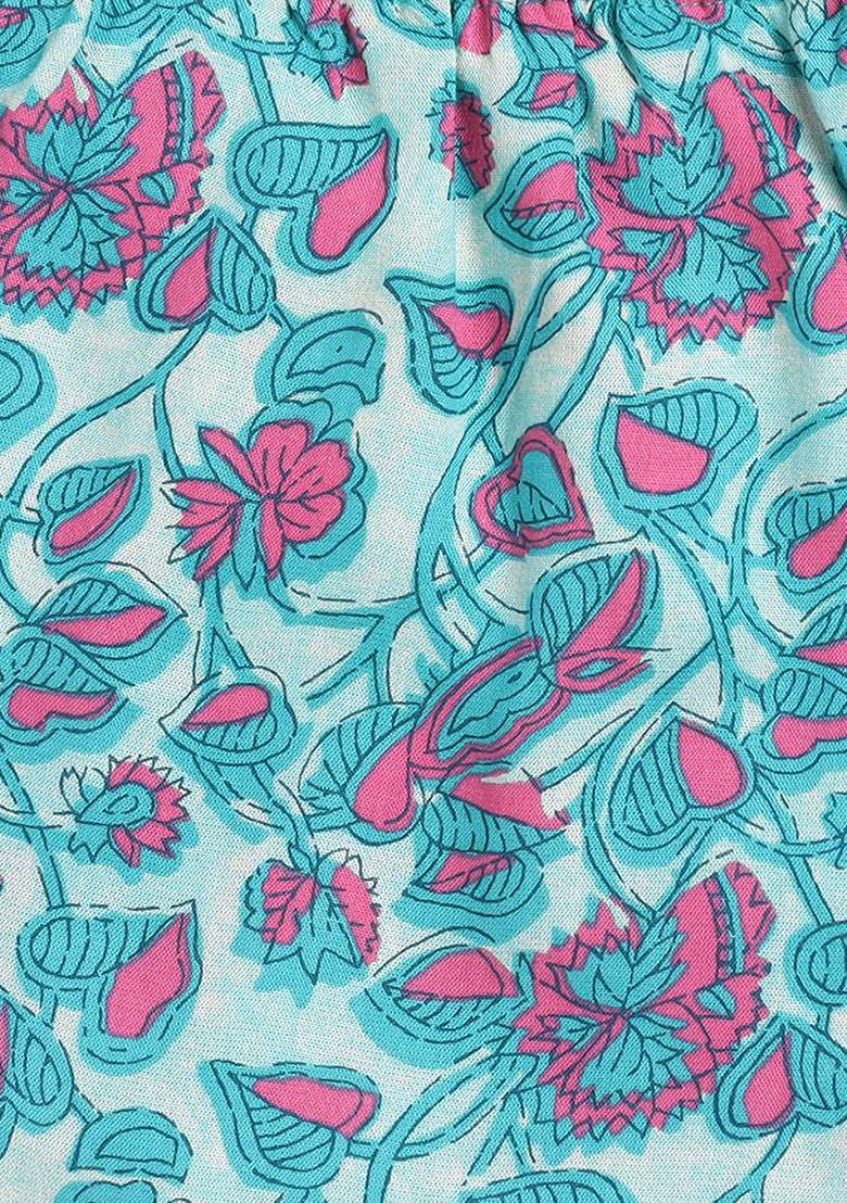 Green Printed Cotton Co Ord Set For Girls - Indya