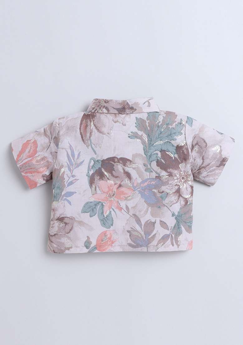 Brown Printed Cotton Co Ord Set For Girls - Indya