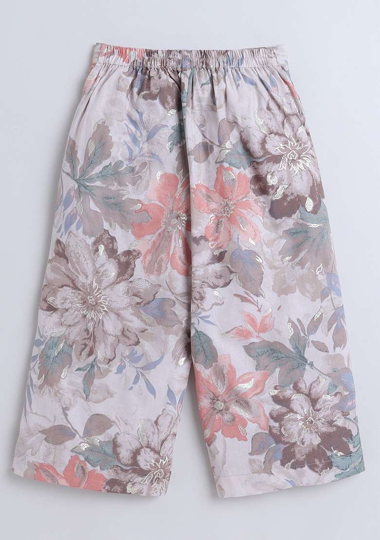 Brown Printed Cotton Co Ord Set For Girls - Indya
