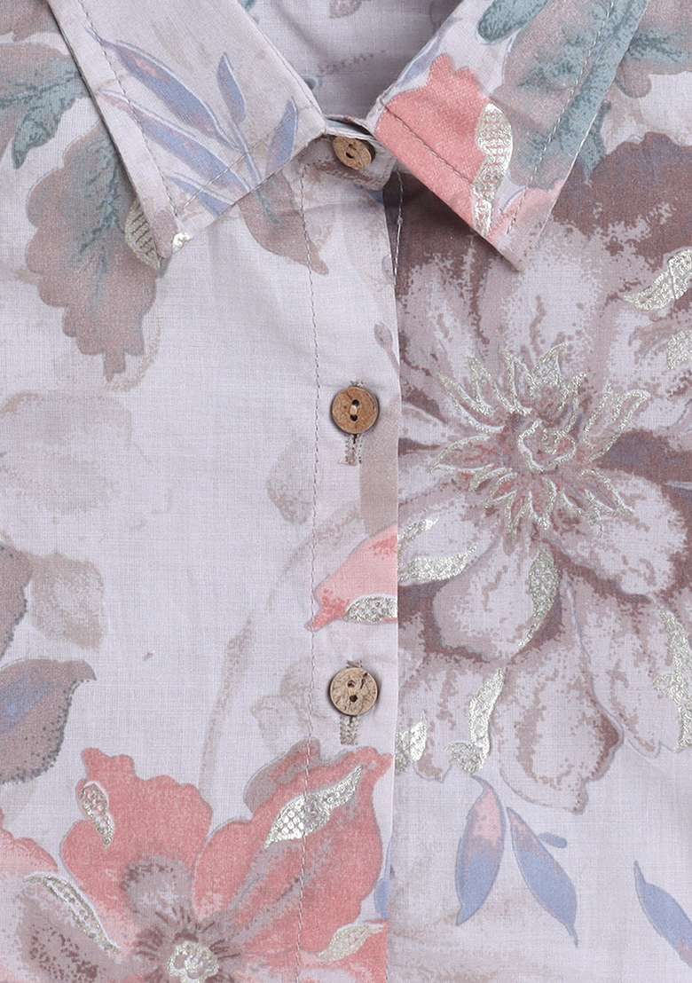 Brown Printed Cotton Co Ord Set For Girls - Indya