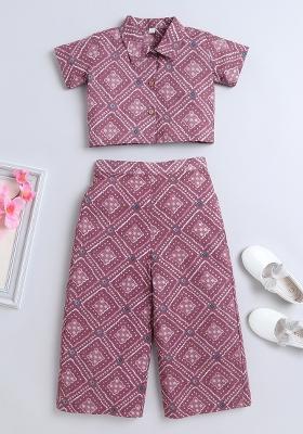 Pink Printed Cotton Co Ord Set For Girls