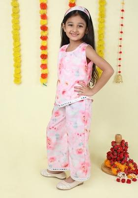 Pink Printed Cotton Co Ord Set For Girls
