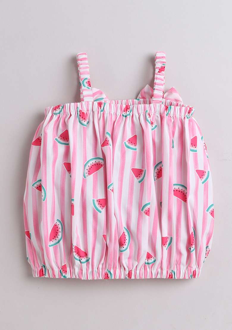 Pink Stripes Cotton Co Ord Set For Girls - Indya