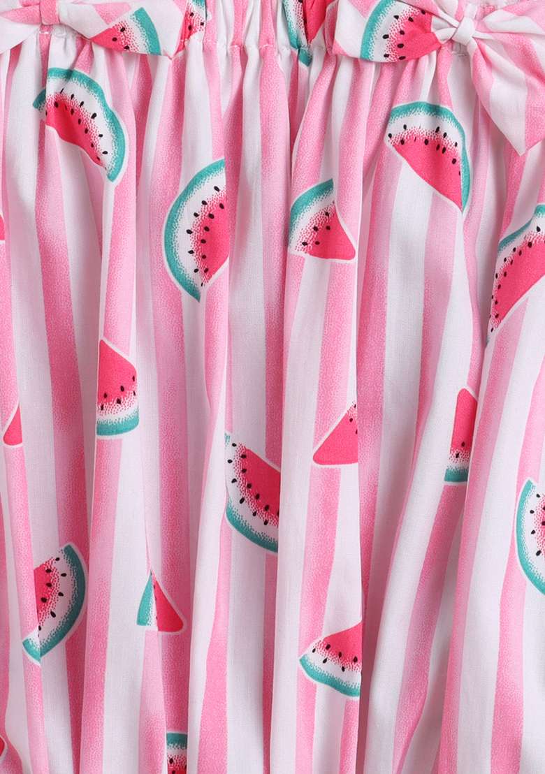Pink Stripes Cotton Co Ord Set For Girls - Indya