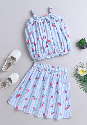 Blue Stripes Cotton Co Ord Set For Girls