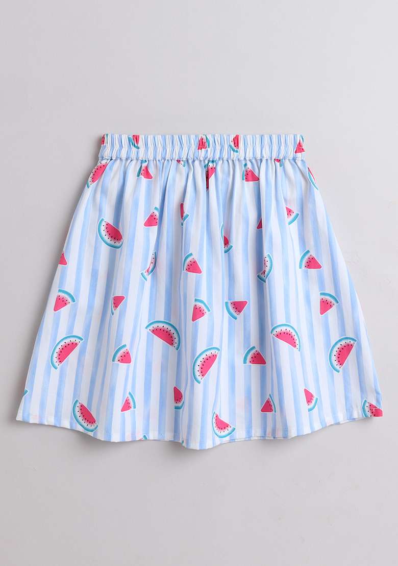 Blue Stripes Cotton Co Ord Set For Girls - Indya