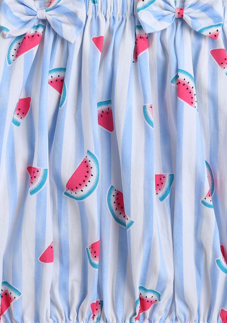 Blue Stripes Cotton Co Ord Set For Girls - Indya