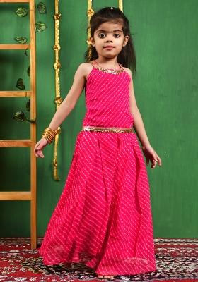 Girls Magenta Top and Flared Palazzo Set