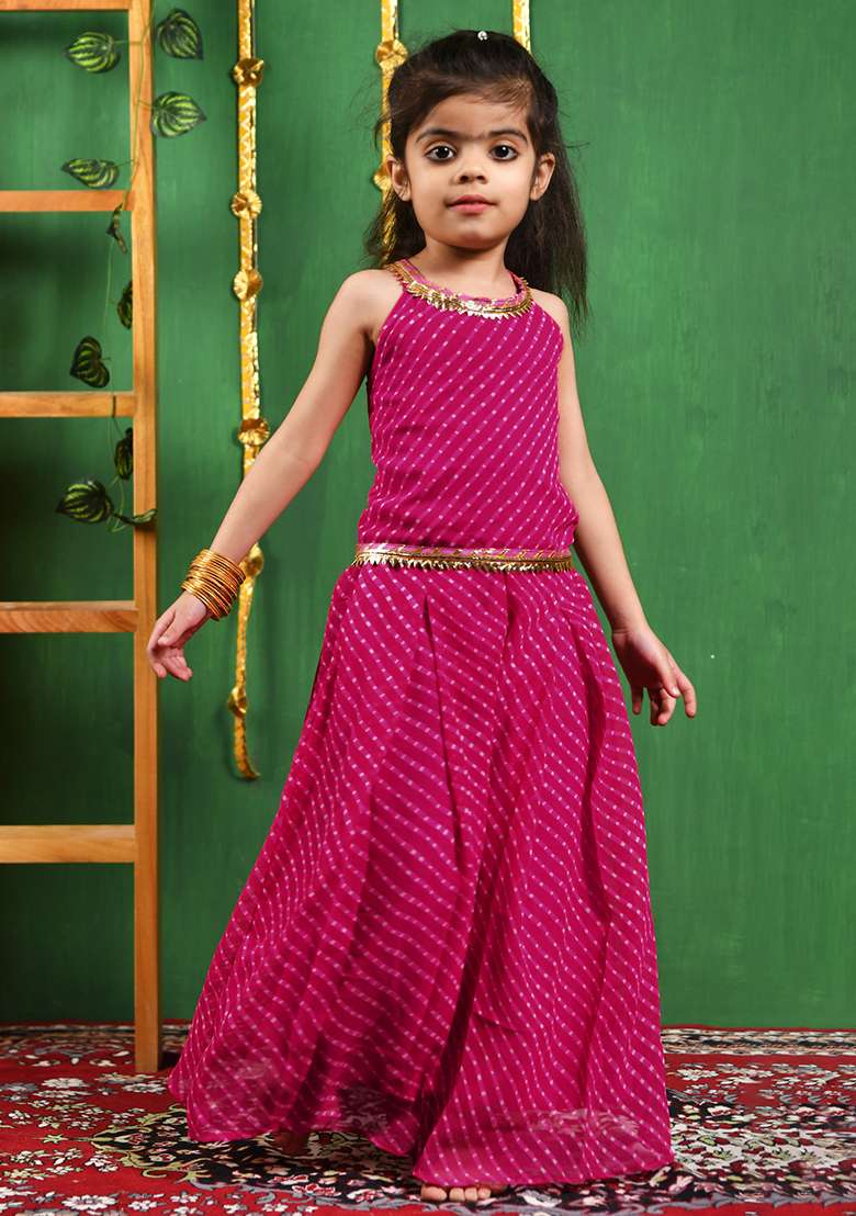Girls Magenta Top and Flared Palazzo Set - Indya