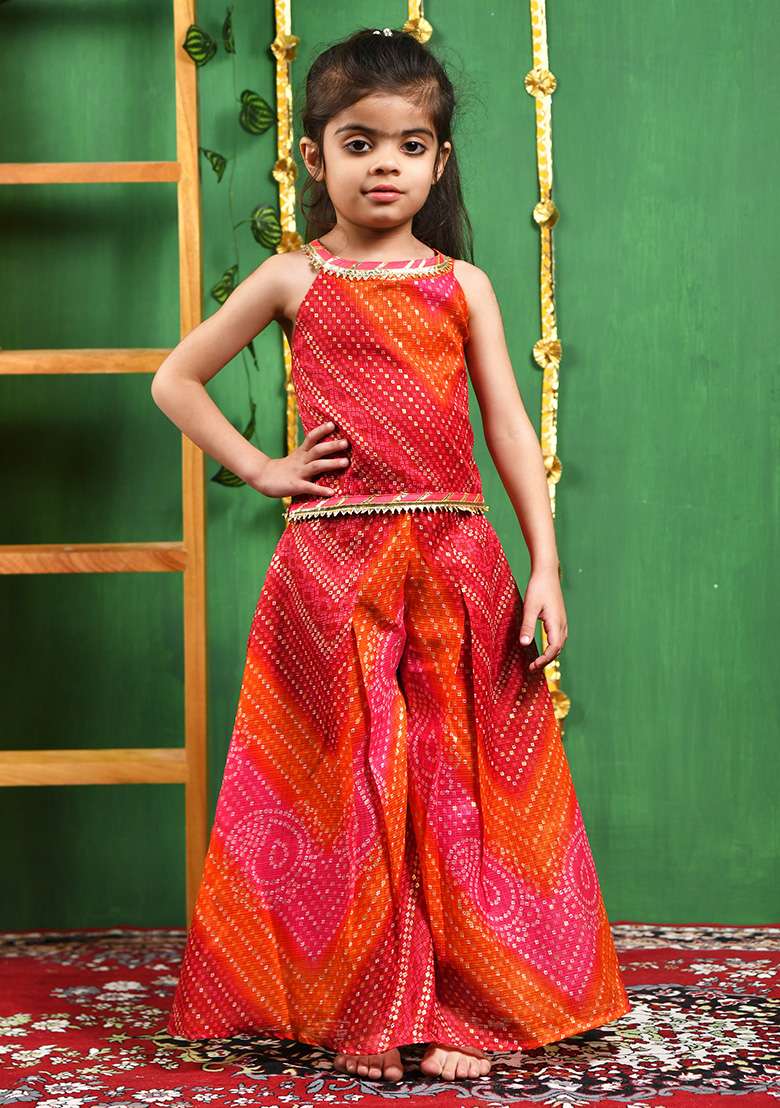 Girls Magenta Red Top Palazzo Set - Indya