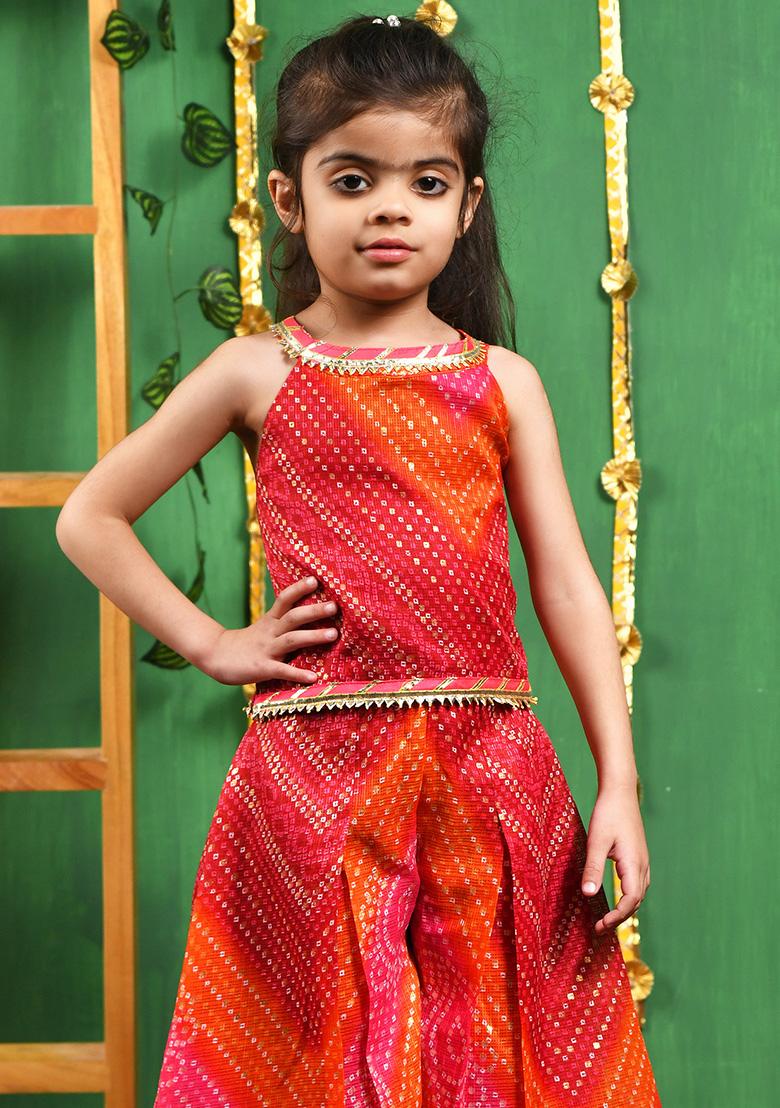 Girls Magenta Red Top Palazzo Set - Indya