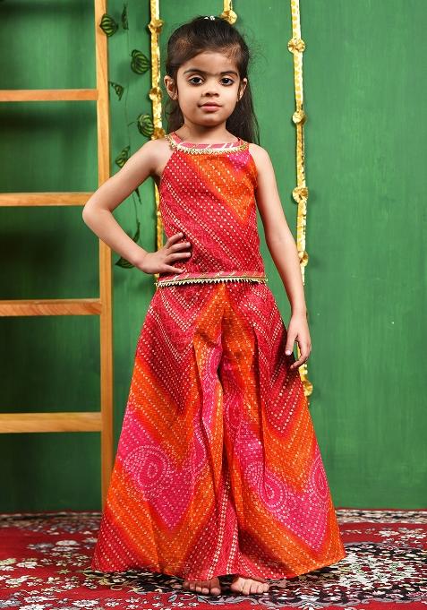 Girls Magenta Red Top Palazzo Set