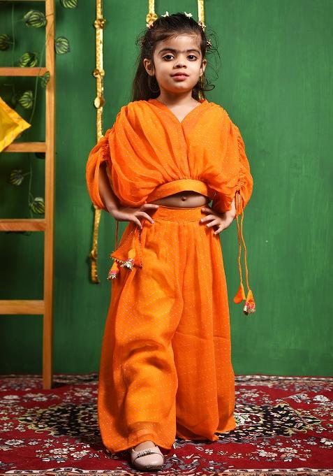 Girls Yellow Stylish Top With Flared Palazzo Set