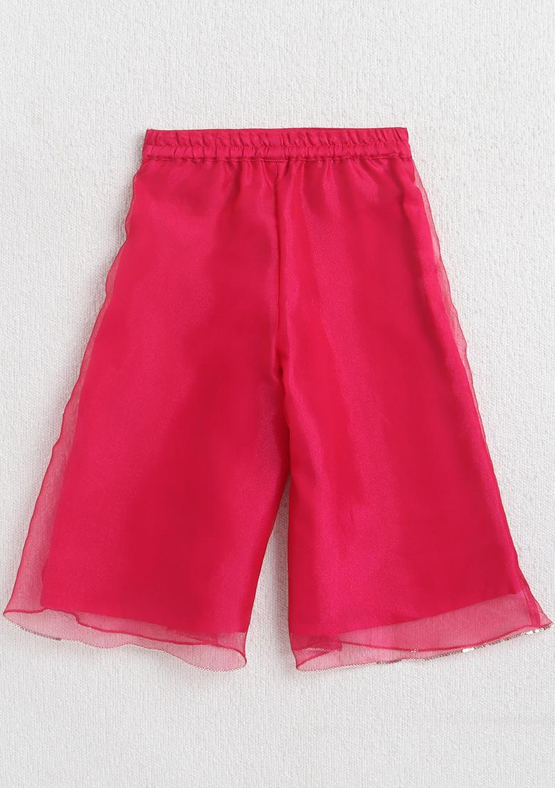 Fuchsia Printed Jacquard Co Ord Set For Girls - Indya