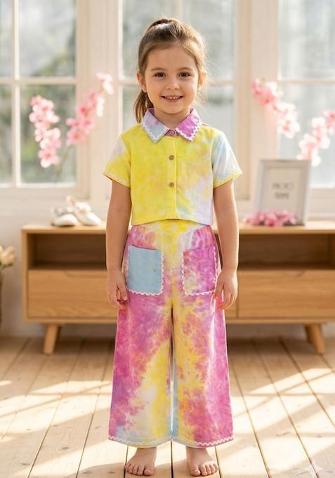 Multicolor Woven Design Rayon Co Ord Set For Girls