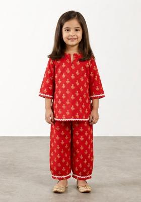 Coral Printed Cotton Co Ord Set For Girls