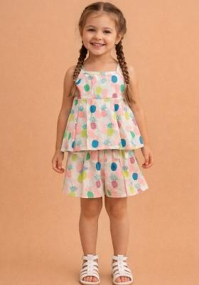 Pink Printed Cotton Co Ord Set For Girls