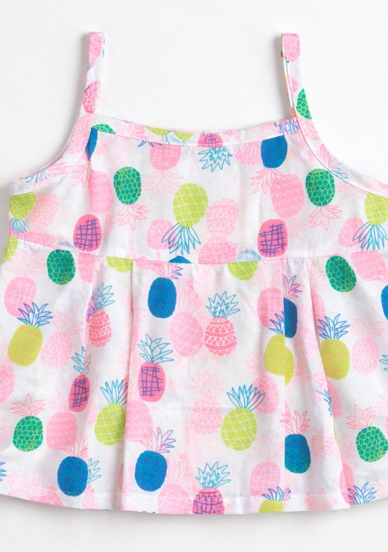 Pink Printed Cotton Co Ord Set For Girls - Indya