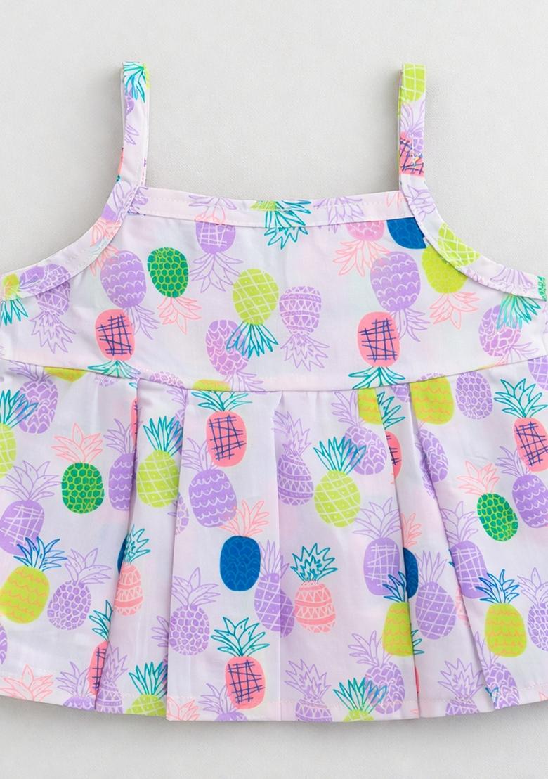 Purple Printed Cotton Co Ord Set For Girls - Indya